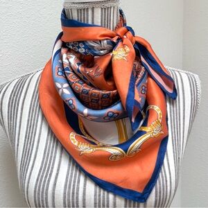 Vintage 100% Silk Equestrian Square Scarf 88x88cm